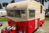 1964 Shasta Trailer with red and creme white paint color scheme